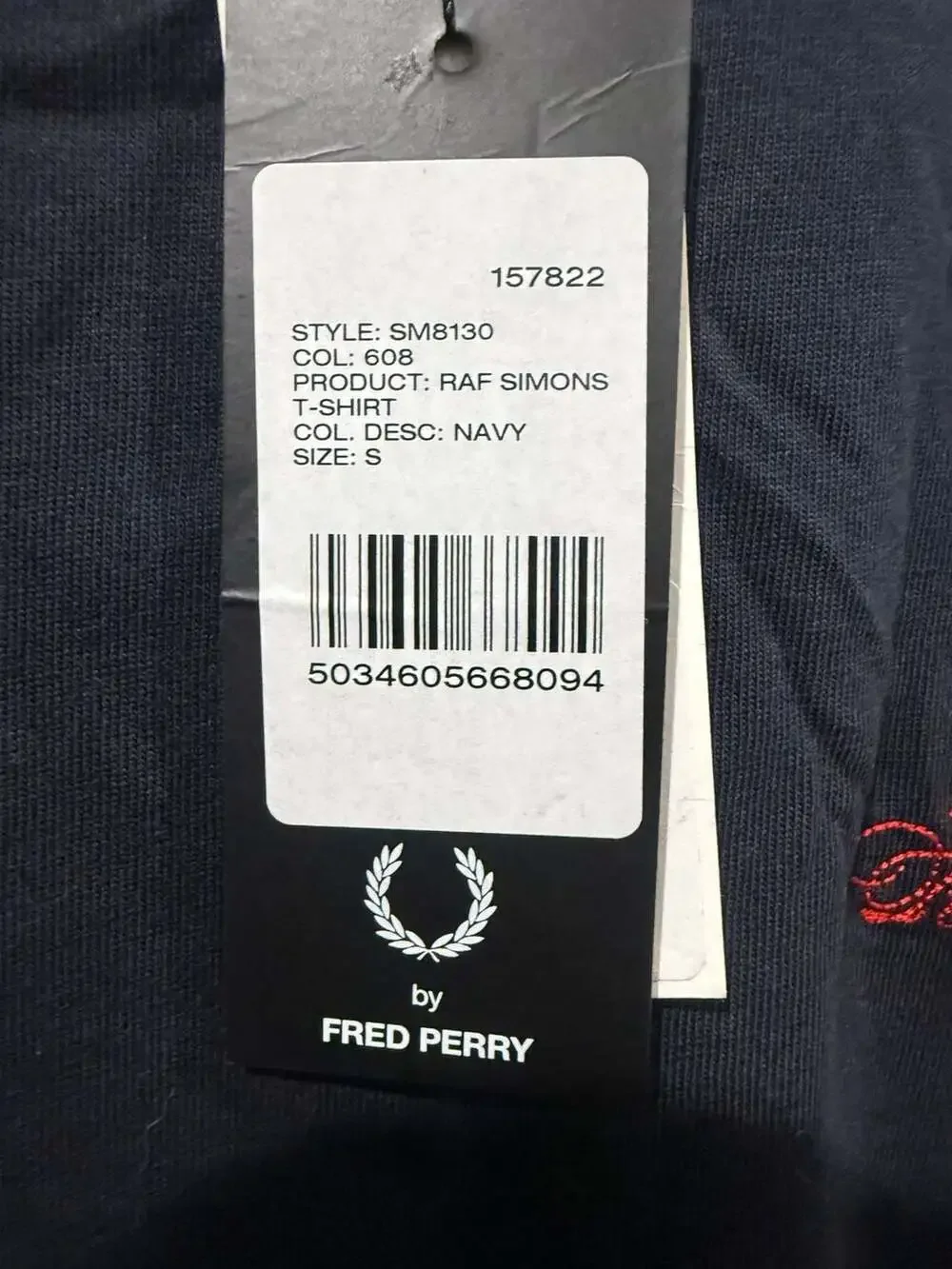 Raf Simons x Fred Perry Laurel Wreath Logo T-Shirt Navy Small NWT Portugal
